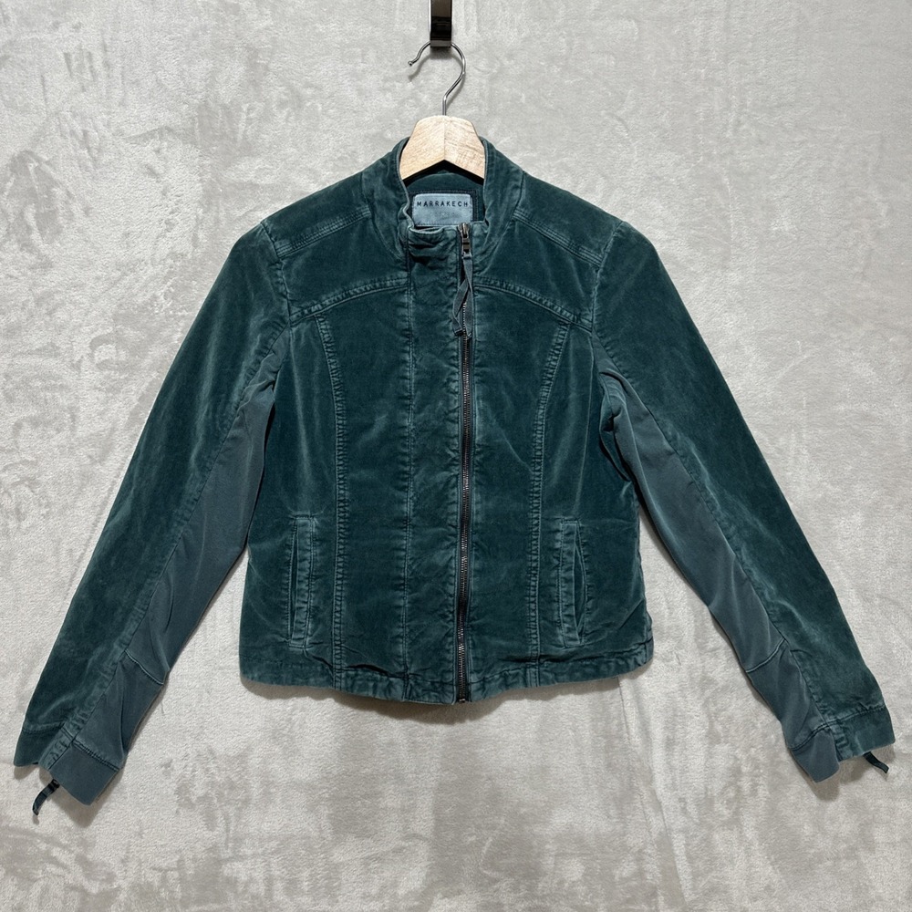 Marrakech Harlow Moto Women's Size S Velvet‎ Green Full Zip Jacket Long Sleeve